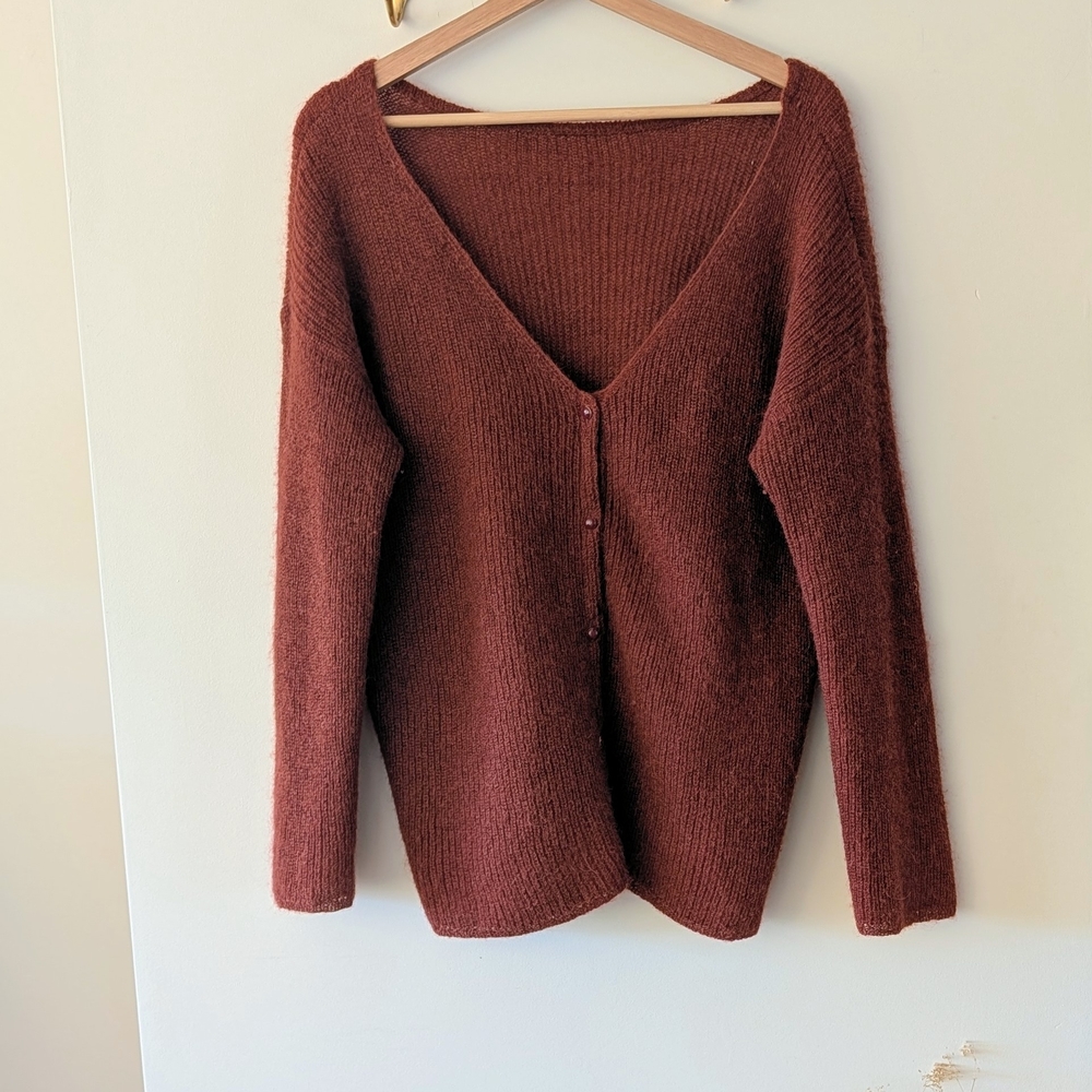 Sezane Deep Brown V-Neck Cardigan